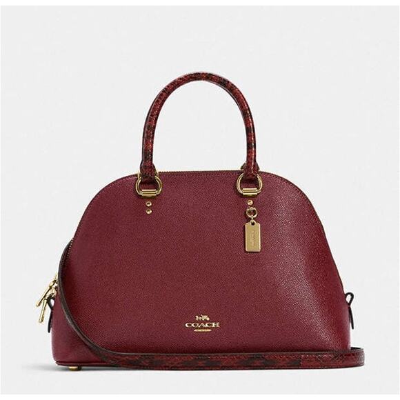 Coach Katy Snake Embossed Crossbody Satchel C5832 Cherry Red - Picture 1 of 15